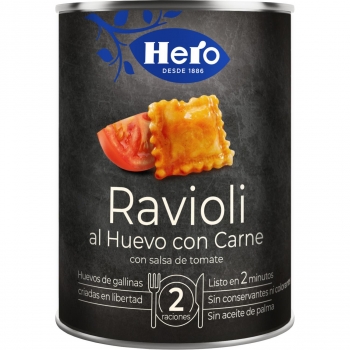 Raviolis al huevo con carne Hero 430 g.
