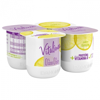 Yogur desnatado sabor limón Danone Vitalinea sin azúcar añadido pack de 4 unidades de 120 g.