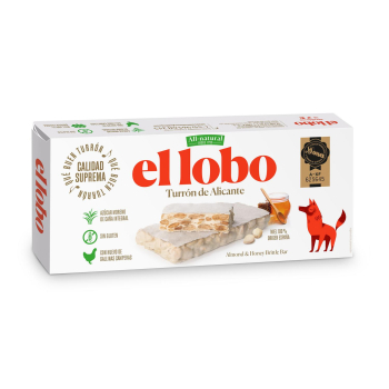 Turrón de Alicante All Natural El Lobo sin gluten 250 g.