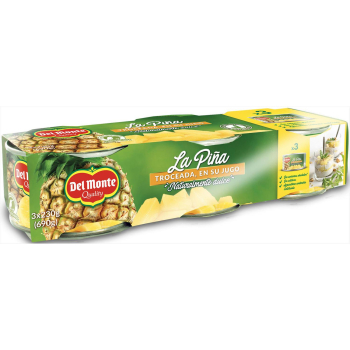 Piña troceada en su jugo Del Monte sin azúcar añadido 3 x 140 gr.