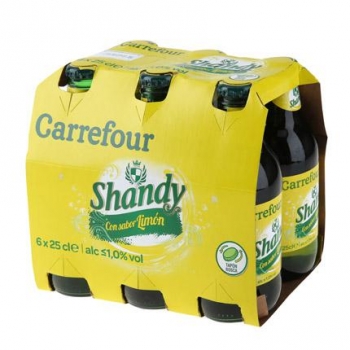 Cerveza Carrefour Shandy con limón pack de 6 botellas de 25 cl.