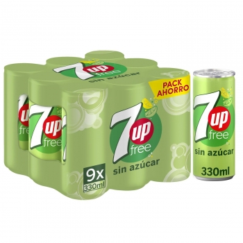 7UP Free sin azúcar pack 9 latas 33 cl.
