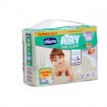 Pañales ultra absorbentes Chicco Airy Junior T5 (11-25 kg) 34 ud.