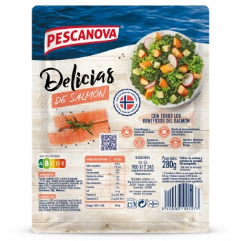 Delicias de salmón Pescanova sin gluten sin lactosa 280 g.