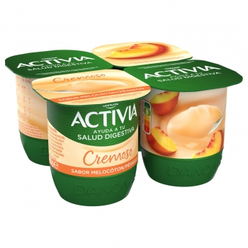 Yogur bífidus de melocotón cremoso Activia sin gluten pack de 4 unidades de 115 g