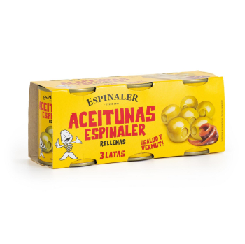 Aceitunas verdes rellenas de anchoa Espinaler sin gluten pack de 3 latas de 50 g. 3 x 50 g