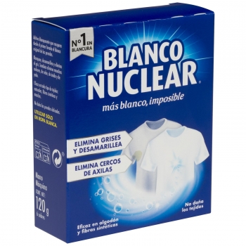 Blanqueador ropa en sobres 6 usos Blanco Nuclear pack de 6 unidades de 20 g.