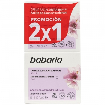 Crema facial antiarrugas con aceite de almendras dulces Babaria pack de 2 unidades de 50 ml.