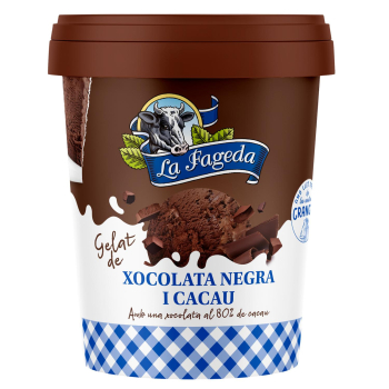 Helado de chocolate negro y cacao La Fageda sin gluten 500 ml.