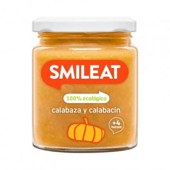 Tarrito de calabaza y calabacín desde 4 meses ecológico Smileat sin gluten sin lactosa 230 g.