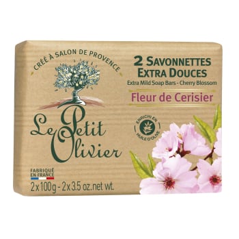 Jabón en pastilla extra suave flor de cerezo Le Petit Olivier pack de 2 unidades de 100 g. 2 x 100 g