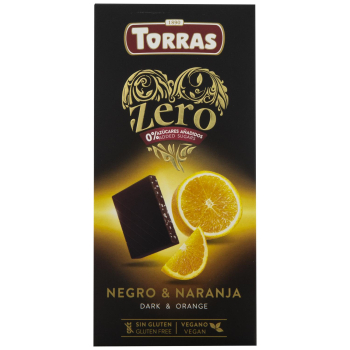 TORRAS Chocolate sin azucares añadidos, negro, naranja 125 g.