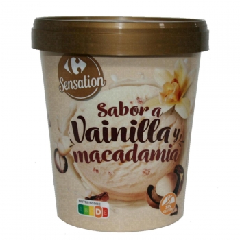Helado de vainilla con nueces de macadamia Sensation Carrefour sin gluten 300 g.