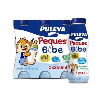 Leche infantil de continuación desde 6 meses Puleva Peques Bibe pack de 3 unidades de 250 ml.