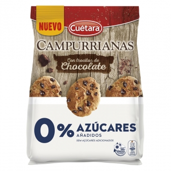 Galletas campurrianas con trocitos de chocolate sin azúcar añadido Cuétara 200 g.