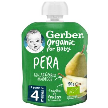 Bolsita de pera desde 4 meses ecológico Gerber sin gluten y sin azúcar añadido 90 g.