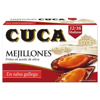 Mejillones en salsa gallega Cuca sin gluten y sin lactosa 65 g.