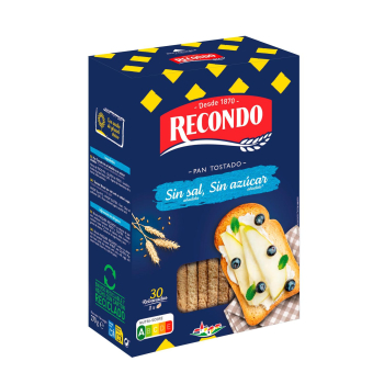 Pan tostado sin sal y sin azúcar añadidos Recondo 270 g.