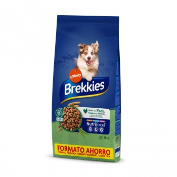Pienso de pollo y cereales para perros adultos Brekkies 15 Kg.