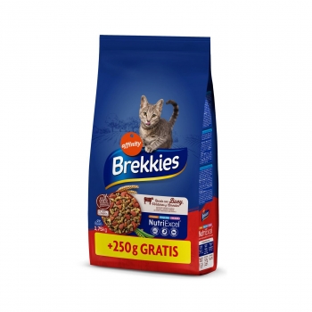 Pienso de ternera Brekkies para gato adultos  1,5 kg.