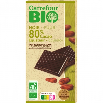 Chocolate negro 80% cacao Ecuador ecológico Carrefour Bio 100 g.