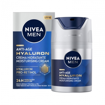 Crema facial hidratante antiedad FP15 Hyaluron Nivea Men 50 ml.