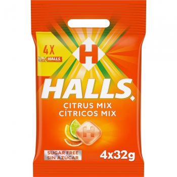 Caramelos sabor cítrico sin azúcar Halls 4 paquetes de 32 g.