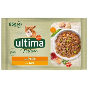 Comida húmeda de pollo y aves para gato adulto Ultima 4x85 gr