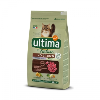 Pienso de buey para gatos esterilizados adultos Ultima Nature No Grain 1,10 kg.