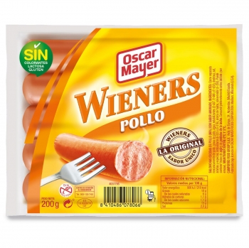 Salchichas cocidas de pollo Wieners Oscar Mayer sin gluten sin lactosa 200 g.