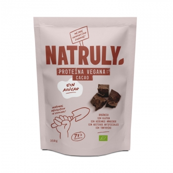 Proteina vegana natural sabor chocolate ecológica sin azúcar añadido Natural Athlete sin gluten doy pack 350 g.