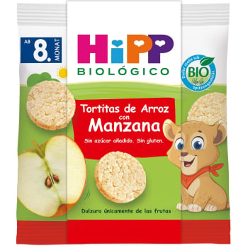 Tortitas de arroz con manzana desde 8 meses ecológico Hipp sin gluten y sin azúcar añadido 30 g.