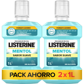 Enjuague bucal mentol sabor suave Listerine pack de 2 unidades de 1000 ml. 2 x 1000 ml