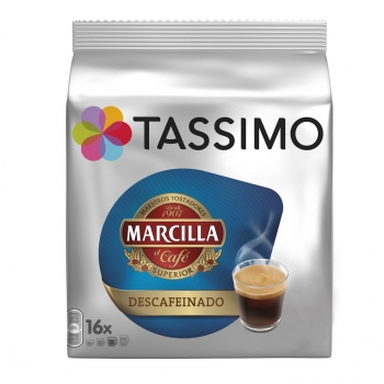 Café descafeinado en cápsulas Marcilla Tassimo 16 unidades de 7,4 g.