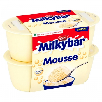Mousse de chocolate blanco Nestlé Milkybar sin gluten pack de 4 unidades de 55 g.