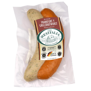 Dúo selección salchichas tipo Frankfurt y Grillbratwurst Casa Westfalia sin gluten y sin lactosa 180 g.