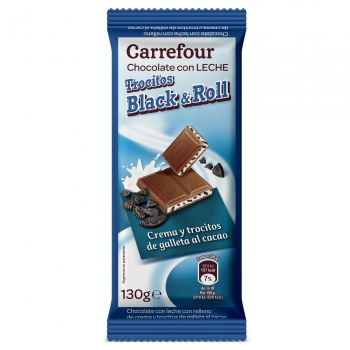 Chocolate con leche relleno de trocitos de galleta al cacao Carrefour 130 g.