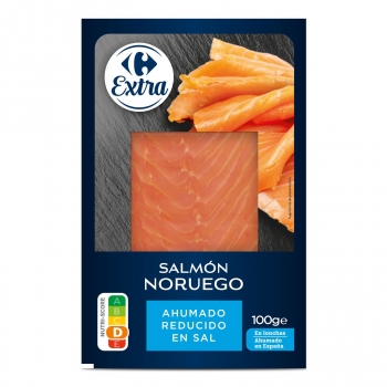 Salmón noruego ahumado reducido en sal Carrefour 100 g. 