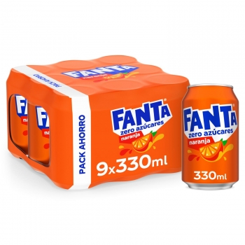 Fanta naranja zero pack de 9 latas de 33 cl.