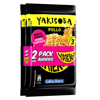 Fideos orientales sabor pollo Yakisoba Yatekomo Gallina Blanca pack 2 unidades de 93 g. 2 x 93 g