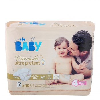 Pañales Premium Ultra Protect Carrefour Baby T4 (7kg.-18kg.) 40 ud.