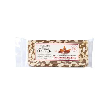 Turrón de chocolate con leche y almendras sin azúcar añadido Vicens 250 g.