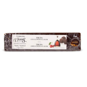 Turrón de trufa con guindas al licor Vicens sin gluten 300 g.