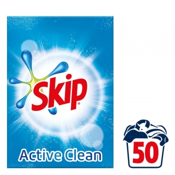 Detergente en polvo Active Clean Skip 50 cacitos.