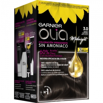 Coloración permanente sin amoniaco para un olor agradable tono 3.0 negro natural Garnier Olia 1 ud.