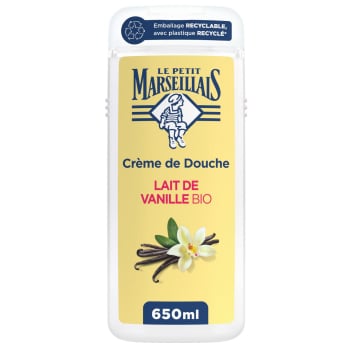 Gel de ducha extra suave leche de vainilla ecológico Le Petit Marseillais 650 ml.