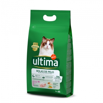 Pienso sabor pavo para gato bolas de pelo Ultima 3kg.