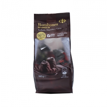 Bombones de chocolate negro con avellana, almendra y cacao Carrefour sin gluten 180 g.