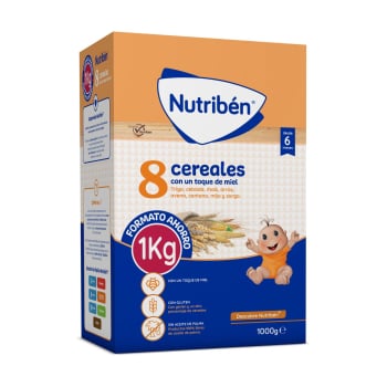 Papilla infantil desde 6 meses 8 cereales al toque de miel Nutribén sin aceite de palma 1 kg.