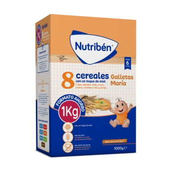 Papilla infantil desde 6 meses 8 cereales al toque de miel galletas María Nutribén sin aceite de palma 1 kg.